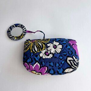 Vera Bradley Compact Travel Cosmetic Bag with Small Mirror Blue Floral Quilted
